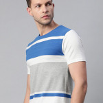 Men Blue & Grey Melange Colour blocked T-shirt