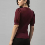 Casual Regular Sleeves Solid Women Maroon Top