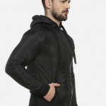 Men Black Solid Windcheater Bomber Jacket