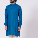 Blue Kurta Set With Bundi Jacket