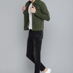 Men Olive Green Solid Denim Jacket