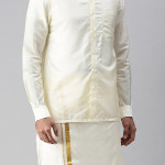 Men Cream-Coloured Pure Silk Dhoti 1