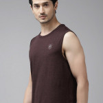 Men Maroon with Melange Effect Solid Active Fit T-shirt