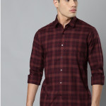 Men Maroon Pure Cotton Slim Fit Checked Casual Shirt