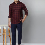 Men Maroon Pure Cotton Slim Fit Checked Casual Shirt