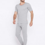 Men Charcoal Grey Striped Thermal Top